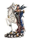 Beautiful Blue Winged Night Fairy W/ White Unicorn Statue