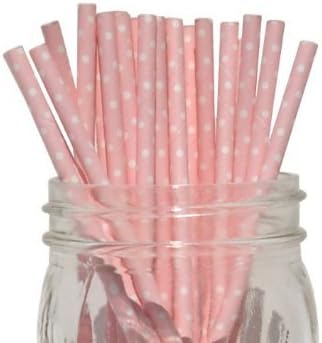 50 PACK: RediGreen White Polka Dots on Pink Biodegradable Paper Straws