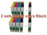 2 Set T1295 plus 2 extra Black Compatible ink cartridges for Epson stylus photo printers BX305FW, BX305F, BX305FW, BX320FW, BX525FW, BX625FWD, SX620FW ,SX525WD SX420, SX420W, SX425, SX425W, T1291 Black x 4, T1292 Cyan x 2, T1293 Magenta x 2, T1294 Yellow x 2, High capacity ink cartridges