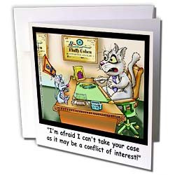 Londons Times Funny Cat Cartoons - Fluffy Cohen Attorney At Claw - Greeting Cards-12 Greeting Cards with envelopes