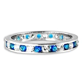 White Gold Plated Sterling Silver Created Sapphire and CZ Eternity Band Ring