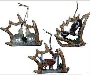 3pc Antler Ornament Set- Eagle, Wolf &amp; Deer