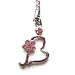 Cell Phone Mobile Camera Charm Strap Beautiful Silver Heart with Pink Diamond Flower