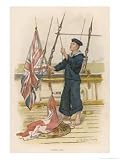 Barefoot Rating Signalling with Flags on Board a Warship of Her Majesty's Navy Giclee Poster Print by W. Christian Symons, 18x24