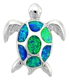 Sterling Silver Sea Turtle Pendant, Inlaid with Lab Opal, 1 (26 mm) Tall