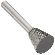 PFERD Inverted Taper Carbide Bur, Uncoated (Bright) Finish, Double Cut, Plain End