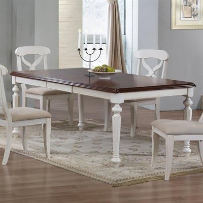 Sunset Furniture DLU-ADW-TLB-4276-AW Andrews Extension Table in Antique White with Chestnut Finish Top