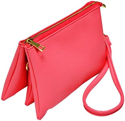 Coral Faux Leather Womens Top Zippered Adjustable Cross Body Clutch Handbag