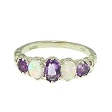 Image of Sterling Silver Ladies Amethyst and Opal Ring - Finger Sizes L to Z Available