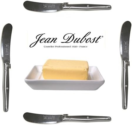 French Laguiole Dubost - Set of 4 Spreaders/Butter Knives - ALL STAINLESS STEEL - Quality Family Dinner Inox Table Flatware/Cutlery Setting - Direct From France