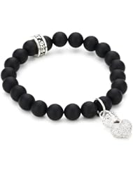 King Baby "Crowned Heart" Onyx Bead Bracelet with Pave Cubic Zirconia Baby Crowned Heart