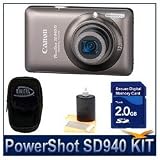 Canon Powershot SD940IS Brown 12.1MP Digital ELPH Camera with 4x Wide Angle Optical Image Stabilized Zoom and 2.7-inch LCD Bundle w/ 2GB SD Memory, Case and Lens Cleaning Kit