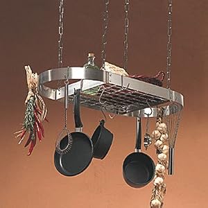 Rogar Stainless Steel Oval Pot Rack with Additional Hooks