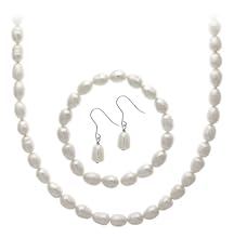 Sterling Silver Cultured Freshwater Pearl 3 Piece Jewelry Set