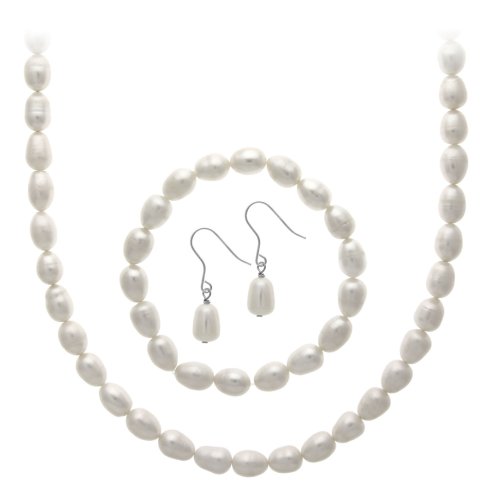 Sterling Silver Cultured Freshwater Pearl 3 Piece Jewelry Set