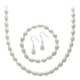 Sterling Silver Cultured Freshwater Pearl 3 Piece Jewelry Set