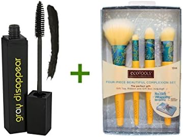 Gray Disappear, Hair Mascara, Fudge (Dark Brown), 0.2 fl oz (5.7 g), Four-Piece Beautiful Complexion Set, 4 Brushes