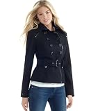 GUESS Pea Coat, Carla Double Breasted Belted Jet Black L
