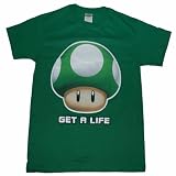 NINTENDO MUSHROOM: GET A LIFE Licensed Forest Green Cotton Tee