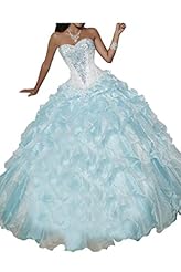 Strapless  Natural   Waistline   Lace-Up Organza/Satin  Ball Gown Quinceanera Dress  With Rhinestones and Ruffles