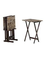 Furniture: Linon Home Decor Tray Table Set, Faux Marble, Brown - Linon