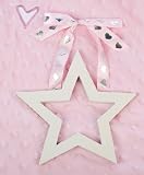 Painted Wooden Star with Pink Star Ribbon Hanger Nursery Decor or Baby Shower Decoration