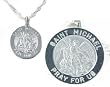 925 Sterling Silver Round Saint Michael Medallion Charm Necklace on Sterling Chain Comes Gift Boxed