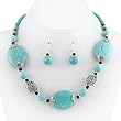 Silvertone Marcasite and Turquoise Gemstone Necklace and Earrings Set