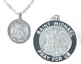 925 Sterling Silver Round Saint Michael Medallion Charm Necklace on Sterling Chain Comes Gift Boxed