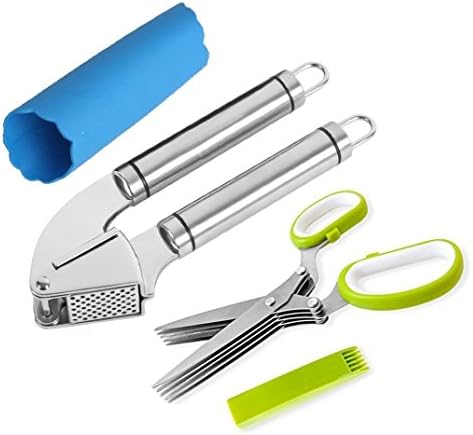 Bedrocker® (Three-piece) Kitchen Stainless Steel Garlic Press/ Garlic Peeler/ Multipurpose Kitchen Shears/ for Kitchen Cooking - Convenient and Affordable Kitchen Tools .