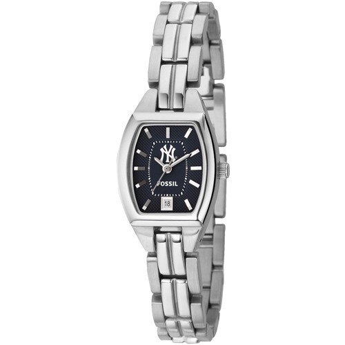 NY Yankee Watch : Fossil New York Yankees Ladies Stainless Steel Analog Cushion Watch