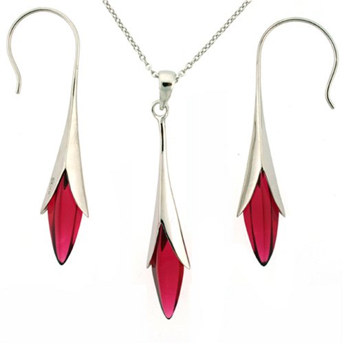 Silver Swarovski Silver Swarovski Crystal Red Ruby Birthstone Necklace Earrings Jewelry Set