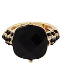 Goldtone Black Acrylic Stretch Ring Fashion Jewelry