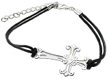 Filigree Cross Black Cord Sterling Silver Bracelet