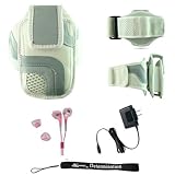 White Adjustable Deluxe Sportband / Workout Armband with Adaptable Neck Str ....