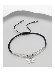 Butterfly Cotton Waxed Thread Bracelet In Sterling Silver