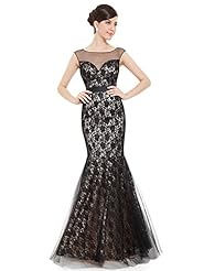 Natural   Waistline Cap Sleeves Scoop Neck Sweetheart Floor Length Mermaid Lace Illusion Prom Dress 