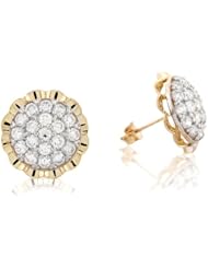 14k Real Gold Rhodium Accented CZ Beautiful Cluster Pin Post Earring