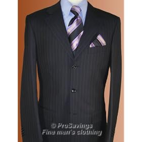 <b>Brand New Italian Hand Tailored Super 150's Virgin Wool Black Navy Pinstripe Men Suit Navy Striped 2 Pc Suits</b>