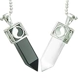 Positive Energy Yin Yang Love Couple Set Magic Amulets Crystal Points Black Onyx White Cats Eye Stainless Steel Necklaces