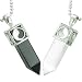 Positive Energy Yin Yang Love Couple Set Magic Amulets Crystal Points Black Onyx White Cat's Eye Stainless Steel Necklaces