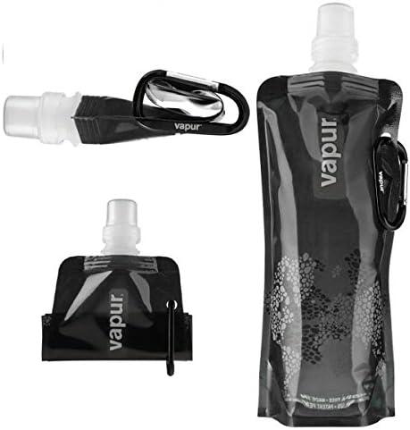 Vapur Black-Collapsible Water Bottle Portable Reusable BPA Free Best Water Bottle Pouch Flask Bag Ice Pack for Hiking Cycling Running Jogging Workouts Gym Summer Camp or Travel