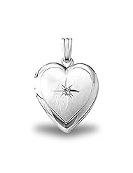 Sterling Silver Heart Locket w/ Diamond 2/3 inch x 2/3 inch Sterling Silver