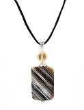 Necklace / Pendant - Genuine Semi Precious Stone on Five-Strand Organza and Cotton Cord + 2" Extension Chain - Rectangular Shape ~ Black Striped Agate (SPN43)