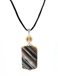 Necklace - N43 - Genuine Semi Precious Stone on 16" Silk / Satin Cord + 2" Extension Chain - Rectangular Shape ~ Black Striped Agate