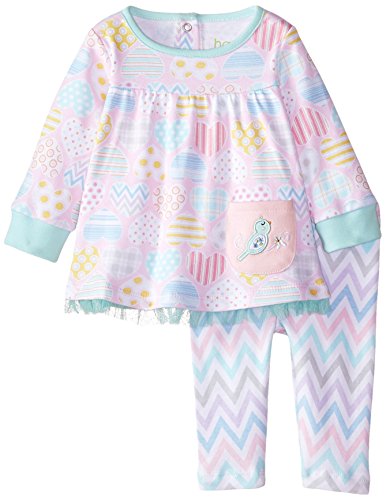 Happi by Dena Baby-Girls Newborn Heart Chevron 2 Piece Long Sleeve Set, Pink, 0-3 Months