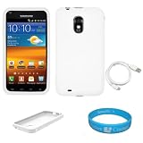 Frost White Premium Silicone Skin Cover for Samsung Galaxy S2 Epic 4G Touch (SPH-D710) Android Smartphone by Sprint + White Micro USB Data Cable + SumacLife TM Wisdom*Courage Wristband