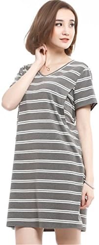 Unimommy Pregnant Women Skirt Motherhood Breastfeeding Stripe Nursing Dress Gray L