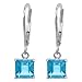 14k White Gold 6mm Blue Topaz Square Dangle Leverback Earring