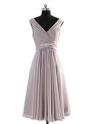 V-neck Lace-Up  Beaded Chiffon Mother-of-the-Bride Dress  With Ruffles
